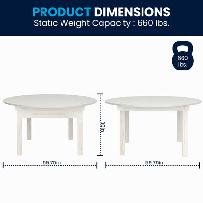 Flash Furniture XA-F-60-RD-WH-GG 60" Round Antique Rustic Solid Pine Farmhouse Folding Table in White - View 4