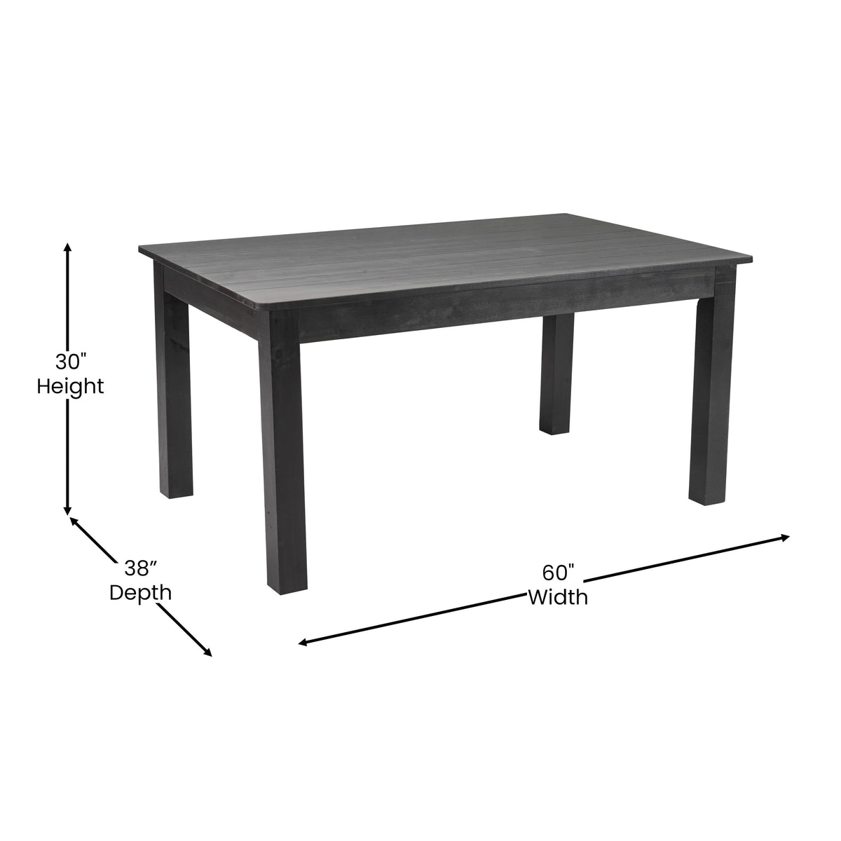 Flash Furniture XA-F-60X38-BW-GG 60" x 38" Rectangular Black Wash Solid Pine Farm Dining Table - View 4