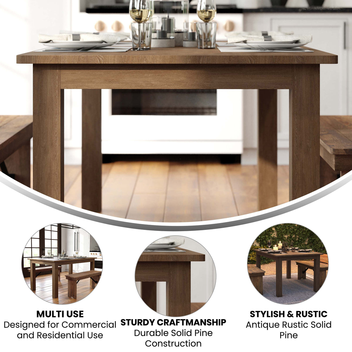 Flash Furniture XA-F-60X38-GG 60" x 38" Rectangular Antique Rustic Solid Pine Farm Dining Table - View 2