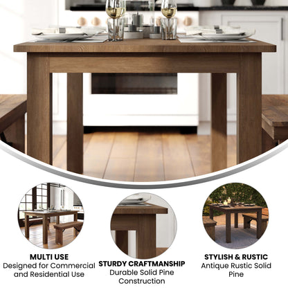 Flash Furniture XA-F-60X38-GG 60" x 38" Rectangular Antique Rustic Solid Pine Farm Dining Table - View 2