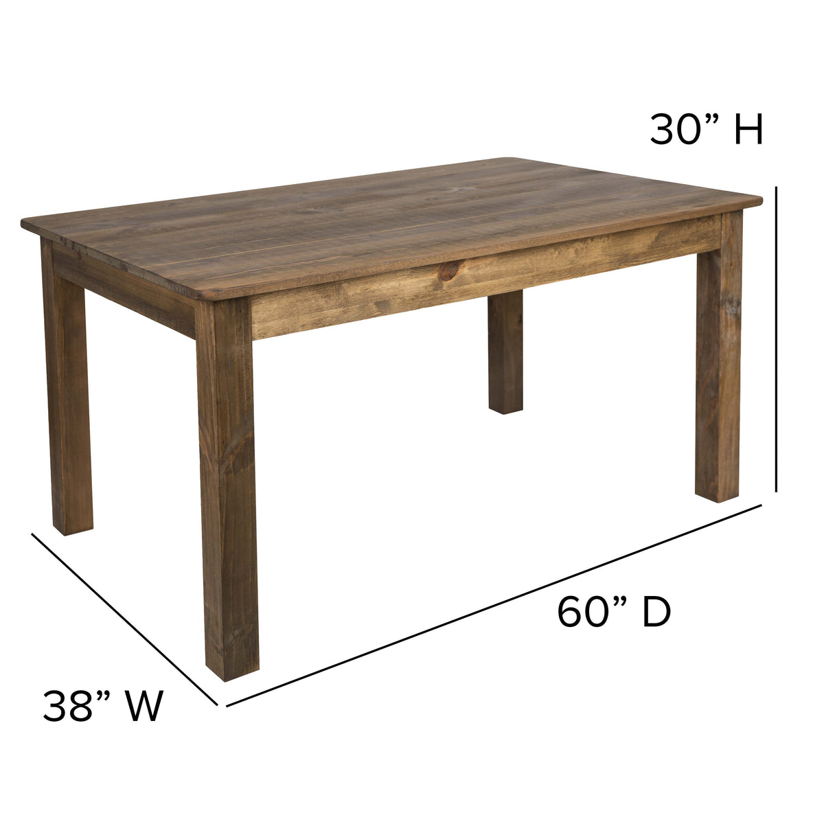 Flash Furniture XA-F-60X38-GG 60" x 38" Rectangular Antique Rustic Solid Pine Farm Dining Table - View 4