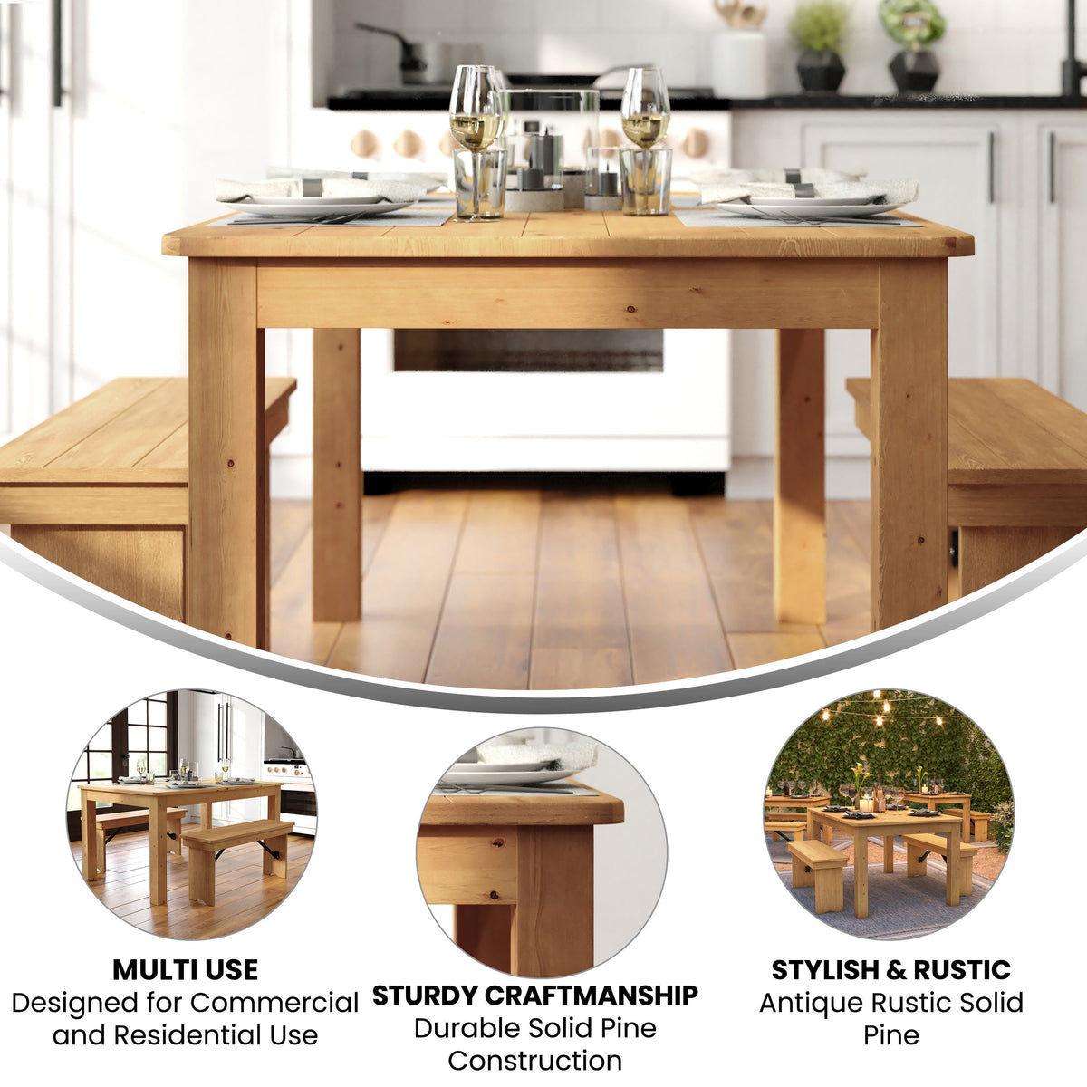 Flash Furniture XA-F-60X38-LN-GG 60" x 38" Rectangular Light Natural Solid Pine Farm Dining Table - View 2