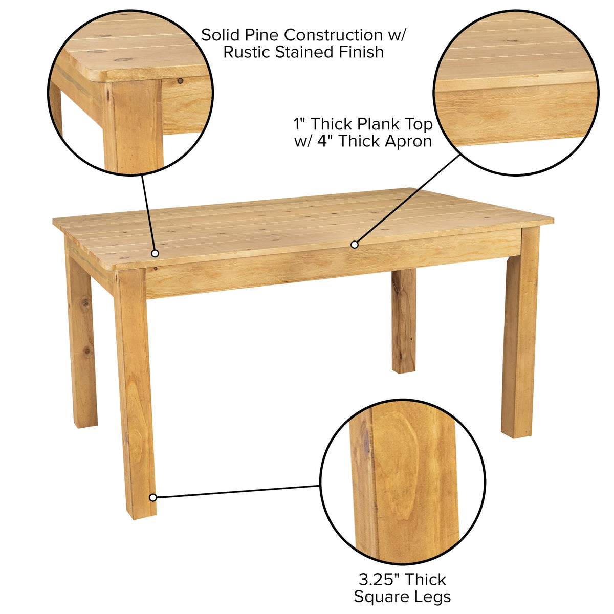 Flash Furniture XA-F-60X38-LN-GG 60" x 38" Rectangular Light Natural Solid Pine Farm Dining Table - View 3