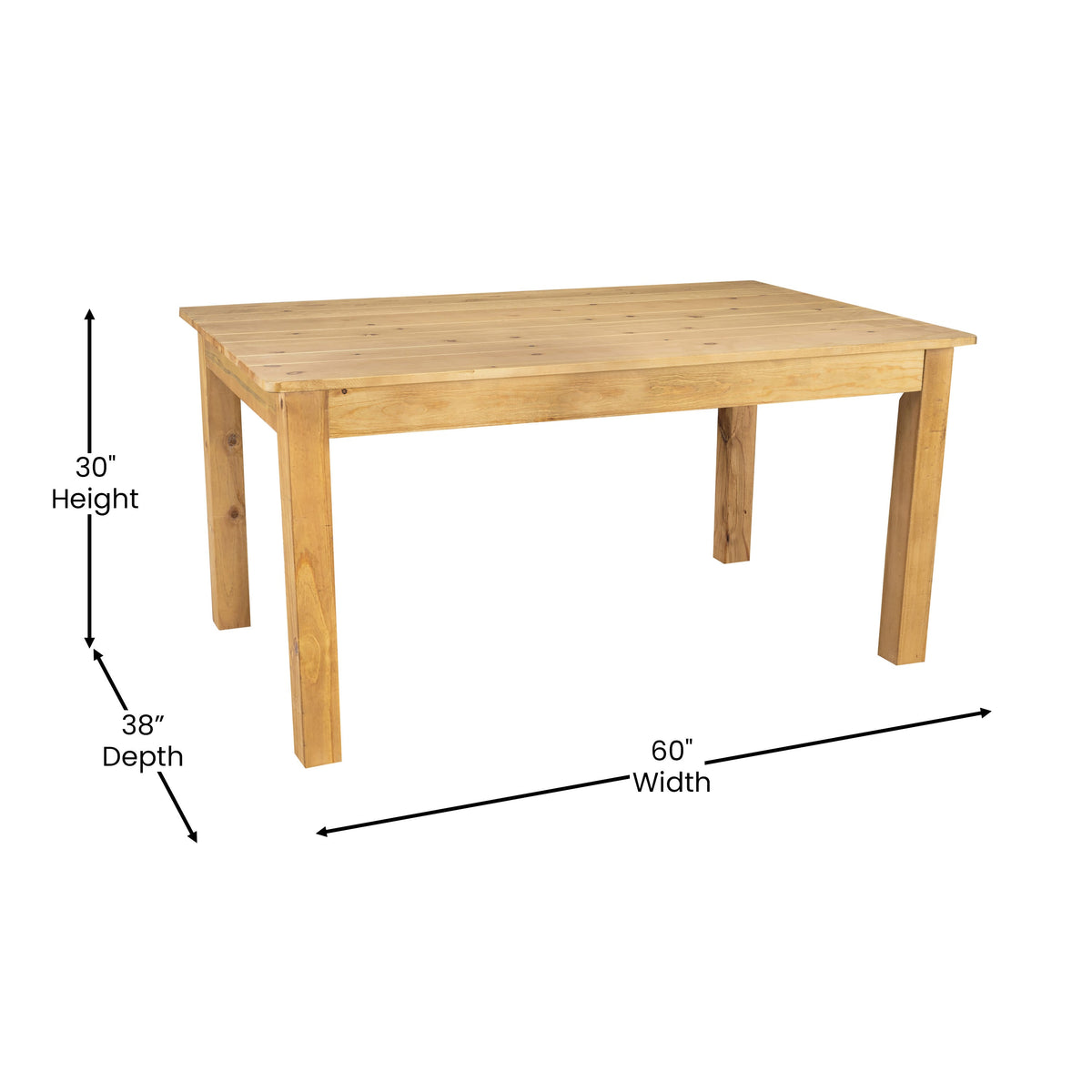 Flash Furniture XA-F-60X38-LN-GG 60" x 38" Rectangular Light Natural Solid Pine Farm Dining Table - View 4