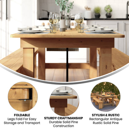 Flash Furniture XA-F-84X40-LN-GG 7' x 40" Rectangular Antique Rustic Solid Pine Folding Farm Table (Light Natural) - View 2