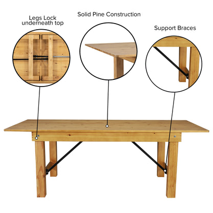 Flash Furniture XA-F-84X40-LN-GG 7' x 40" Rectangular Antique Rustic Solid Pine Folding Farm Table (Light Natural) - View 3