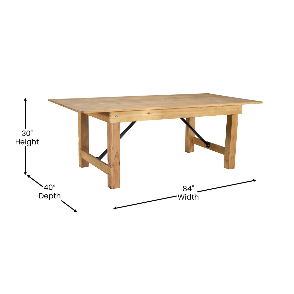 Flash Furniture XA-F-84X40-LN-GG 7' x 40" Rectangular Antique Rustic Solid Pine Folding Farm Table (Light Natural) - View 4