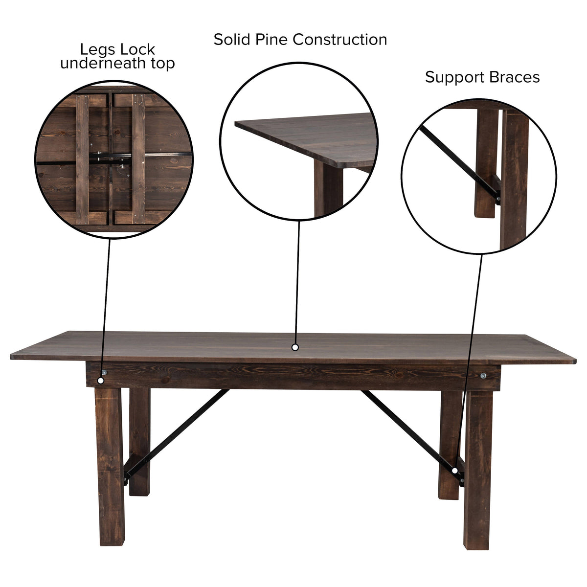 Flash Furniture XA-F-84X40-MG-GG 7' x 40" Rectangular Antique Rustic Solid Pine Folding Farm Table (Mahogany) - View 3