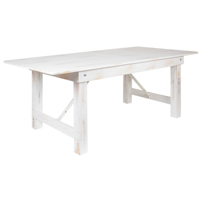 Flash Furniture XA-F-84X40-WH-GG 7' x 40" Rectangular Antique Rustic White Solid Pine Folding Farm Table - Main view