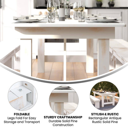Flash Furniture XA-F-84X40-WH-GG 7' x 40" Rectangular Antique Rustic White Solid Pine Folding Farm Table - View 2