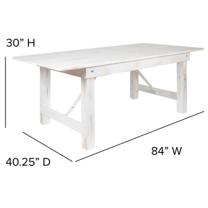 Flash Furniture XA-F-84X40-WH-GG 7' x 40" Rectangular Antique Rustic White Solid Pine Folding Farm Table - View 4