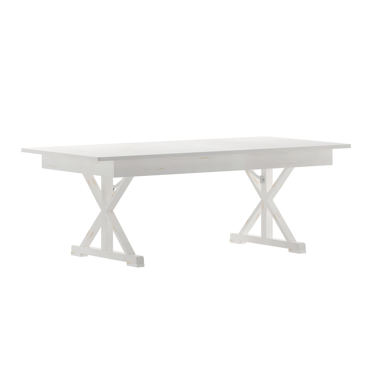 Flash Furniture XA-F-84X40-XLEGS-WH-GG Solid Pine Farm Dining Table with X-Style Legs in Antique Rustic White-7' x 40" - Main view