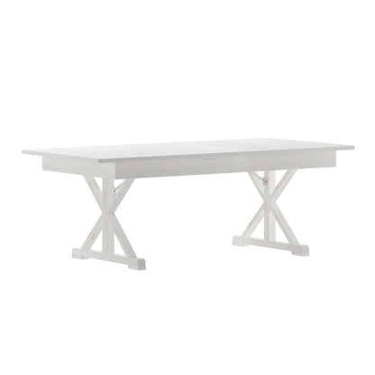 Flash Furniture XA-F-84X40-XLEGS-WH-GG Solid Pine Farm Dining Table with X-Style Legs in Antique Rustic White-7' x 40" - Main view