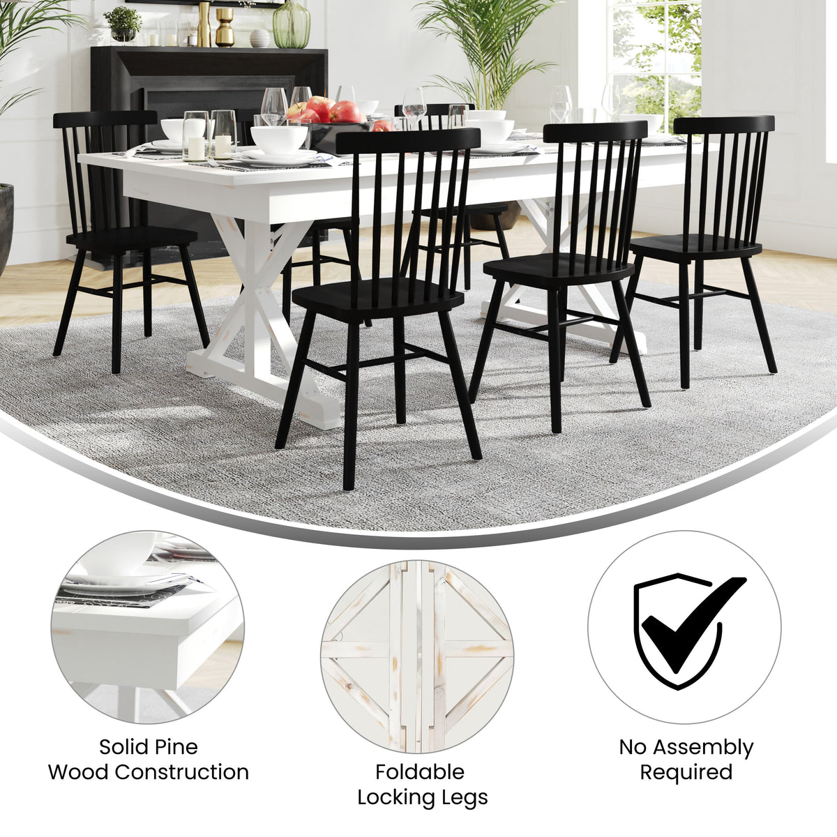 Flash Furniture XA-F-84X40-XLEGS-WH-GG Solid Pine Farm Dining Table with X-Style Legs in Antique Rustic White-7' x 40" - View 2