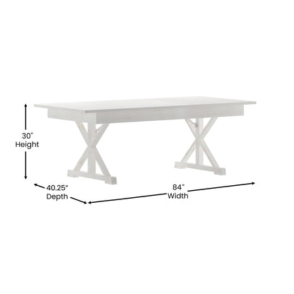 Flash Furniture XA-F-84X40-XLEGS-WH-GG Solid Pine Farm Dining Table with X-Style Legs in Antique Rustic White-7' x 40" - View 3