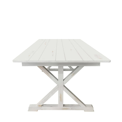 Flash Furniture XA-F-84X40-XLEGS-WH-GG Solid Pine Farm Dining Table with X-Style Legs in Antique Rustic White-7' x 40" - View 5