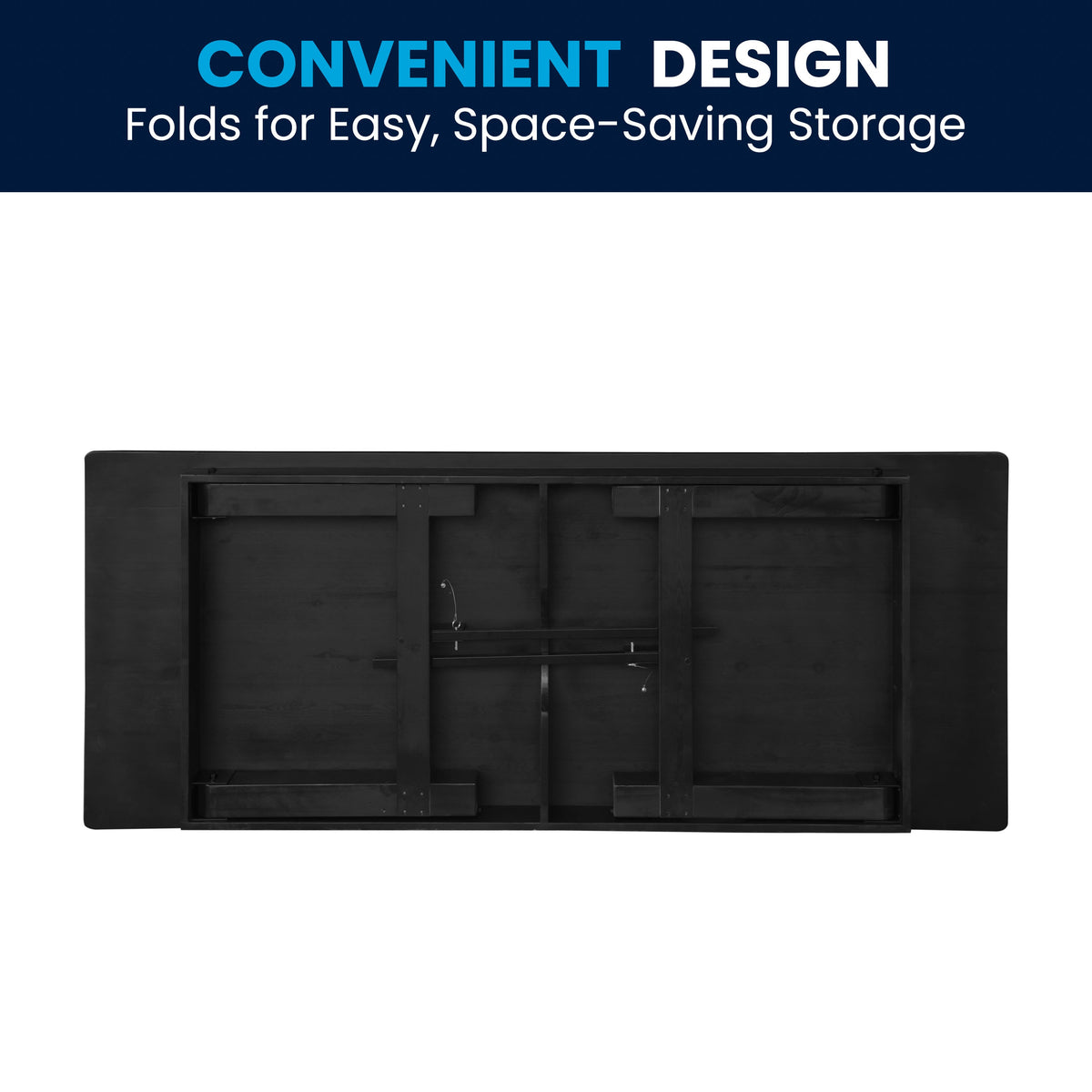 Flash Furniture XA-F-96X40-BW-GG 8' x 40" Rectangular Rustic Solid Pine Farmhouse Folding Table in Black Wash - View 4