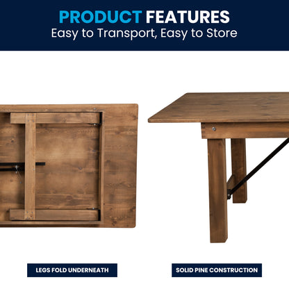 Flash Furniture XA-F-96X40-GG 8' x 40" Rectangular Antique Rustic Solid Pine Folding Farm Table - View 3