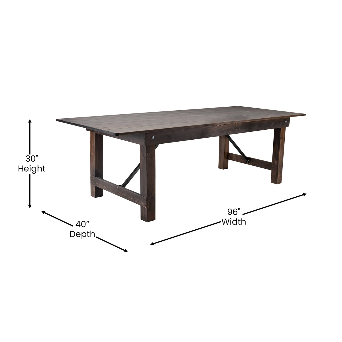 Flash Furniture XA-F-96X40-MG-GG 8' x 40" Rectangular Antique Rustic Mahogany Solid Pine Folding Farm Table - View 4