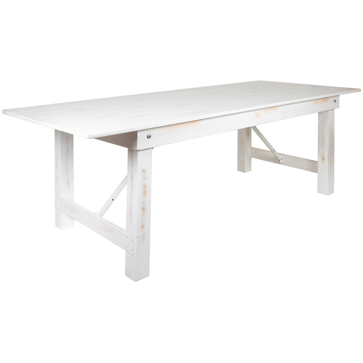 Flash Furniture XA-F-96X40-WH-GG 8' x 40" Rectangular Antique Rustic White Solid Pine Folding Farm Table - Main view