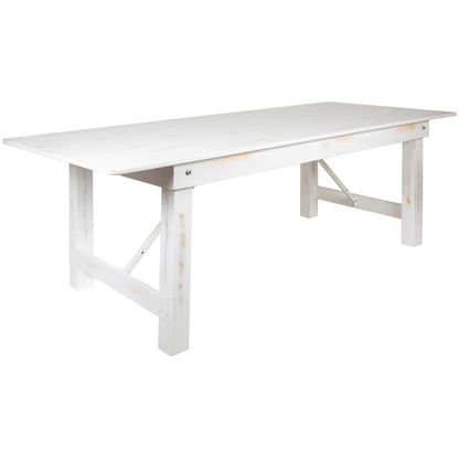 Flash Furniture XA-F-96X40-WH-GG 8' x 40" Rectangular Antique Rustic White Solid Pine Folding Farm Table - Main view