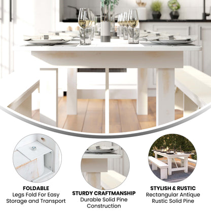 Flash Furniture XA-F-96X40-WH-GG 8' x 40" Rectangular Antique Rustic White Solid Pine Folding Farm Table - View 2