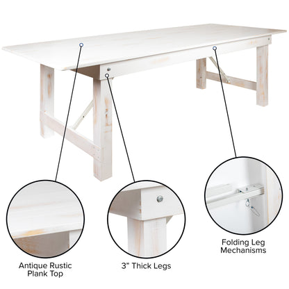 Flash Furniture XA-F-96X40-WH-GG 8' x 40" Rectangular Antique Rustic White Solid Pine Folding Farm Table - View 3