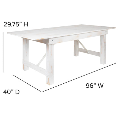 Flash Furniture XA-F-96X40-WH-GG 8' x 40" Rectangular Antique Rustic White Solid Pine Folding Farm Table - View 4