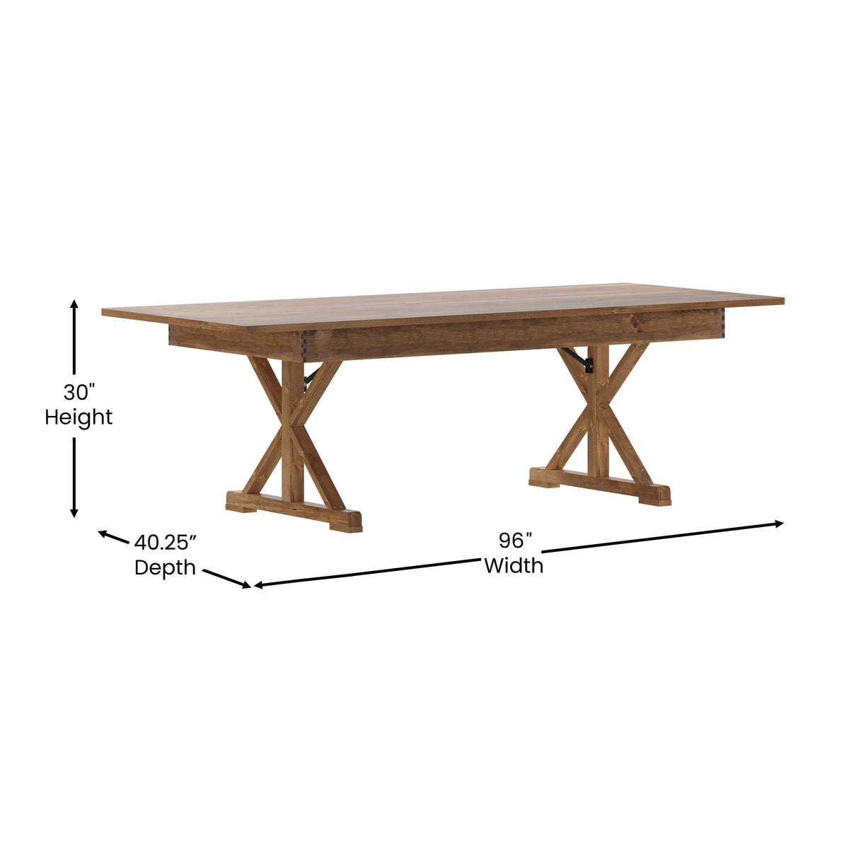 Flash Furniture XA-F-96X40-XLEGS-GG Solid Pine Farm Dining Table with X-Style Legs in Antique Rustic - 8' x 40" - View 3