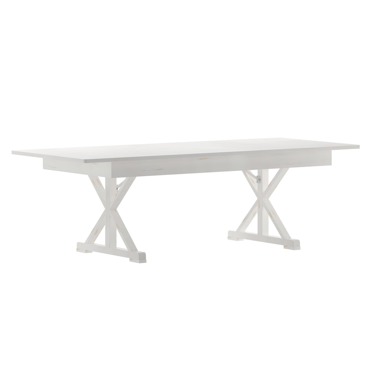 Flash Furniture XA-F-96X40-XLEGS-WH-GG Solid Pine Farm Dining Table with X-Style Legs in Antique Rustic White-8' x 40" - Main view
