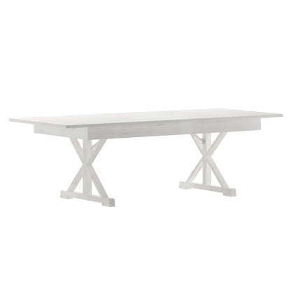 Flash Furniture XA-F-96X40-XLEGS-WH-GG Solid Pine Farm Dining Table with X-Style Legs in Antique Rustic White-8' x 40" - Main view