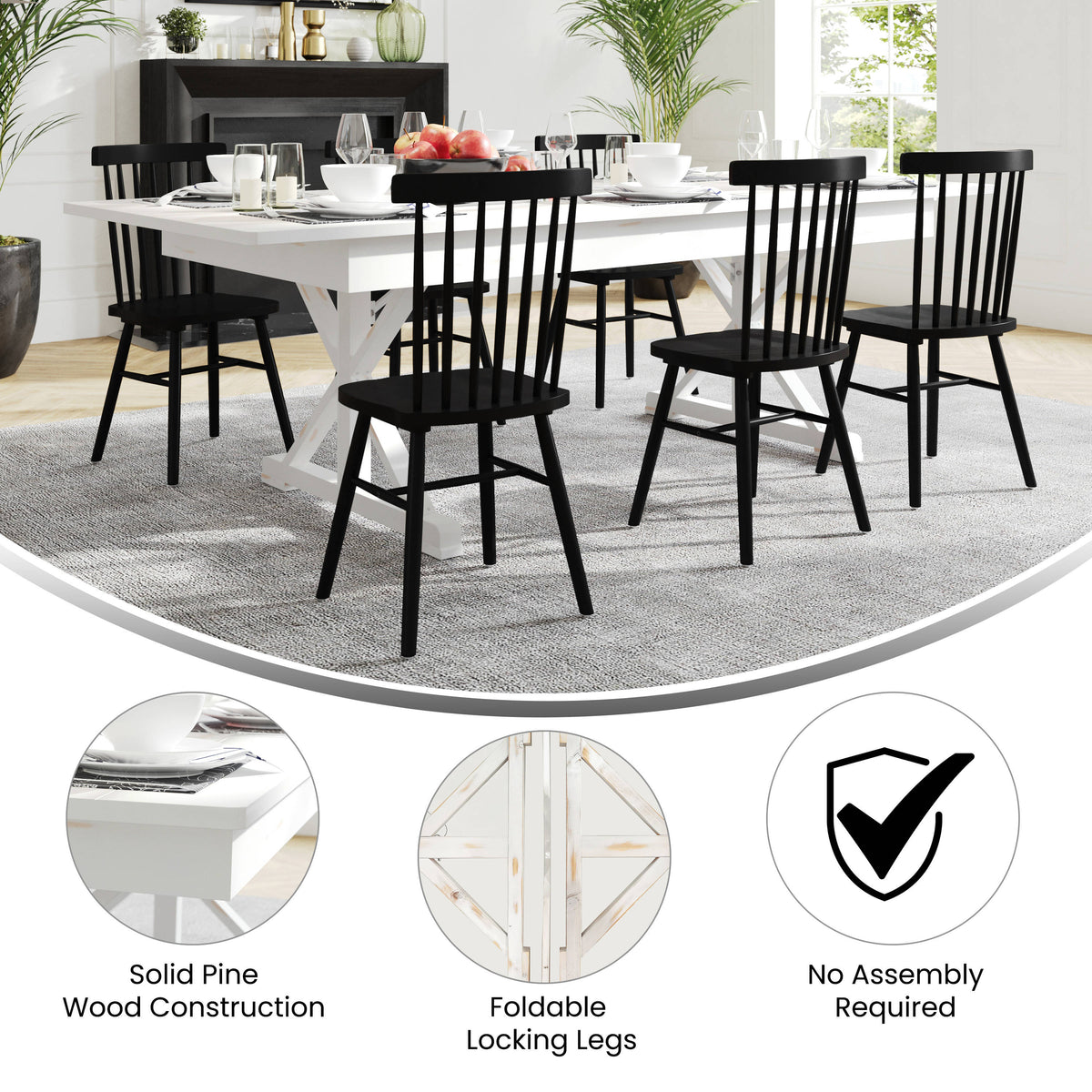 Flash Furniture XA-F-96X40-XLEGS-WH-GG Solid Pine Farm Dining Table with X-Style Legs in Antique Rustic White-8' x 40" - View 2