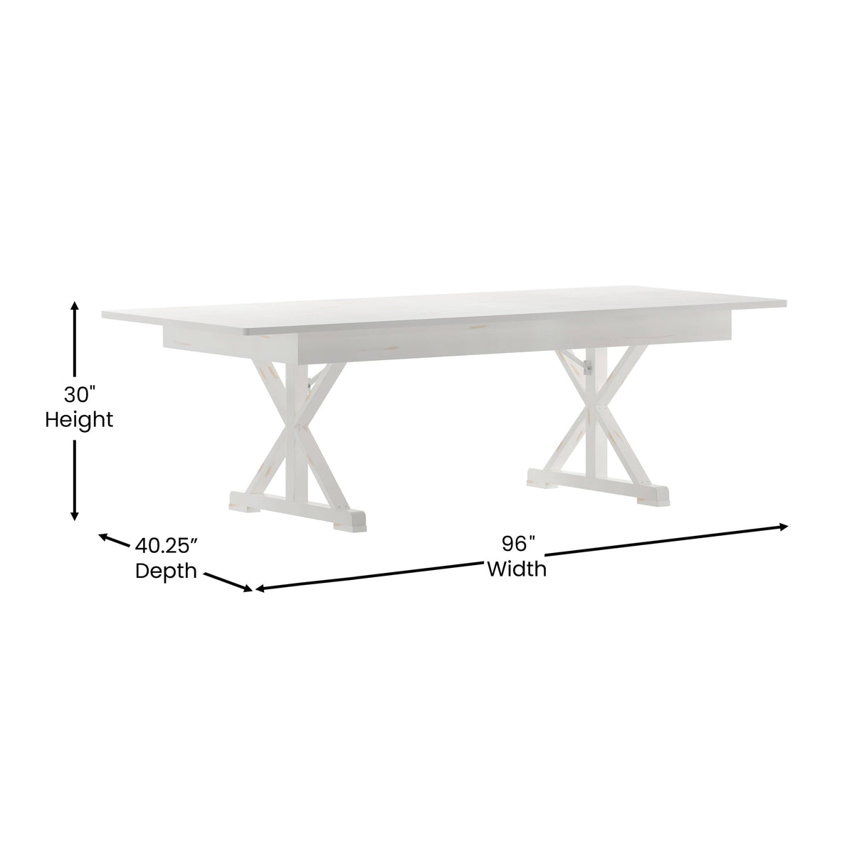 Flash Furniture XA-F-96X40-XLEGS-WH-GG Solid Pine Farm Dining Table with X-Style Legs in Antique Rustic White-8' x 40" - View 3