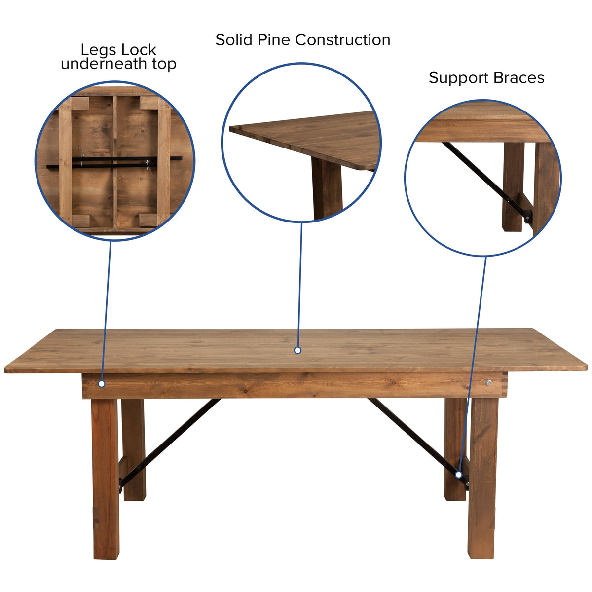 Flash Furniture XA-FARM-10-GG 7' x 40" Rustic Folding Farm Table Set with 8 Cross Back Chairs and Cushions - View 3