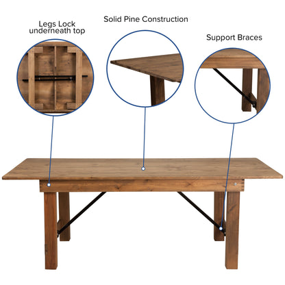 Flash Furniture XA-FARM-10-GG 7' x 40" Rustic Folding Farm Table Set with 8 Cross Back Chairs and Cushions - View 3