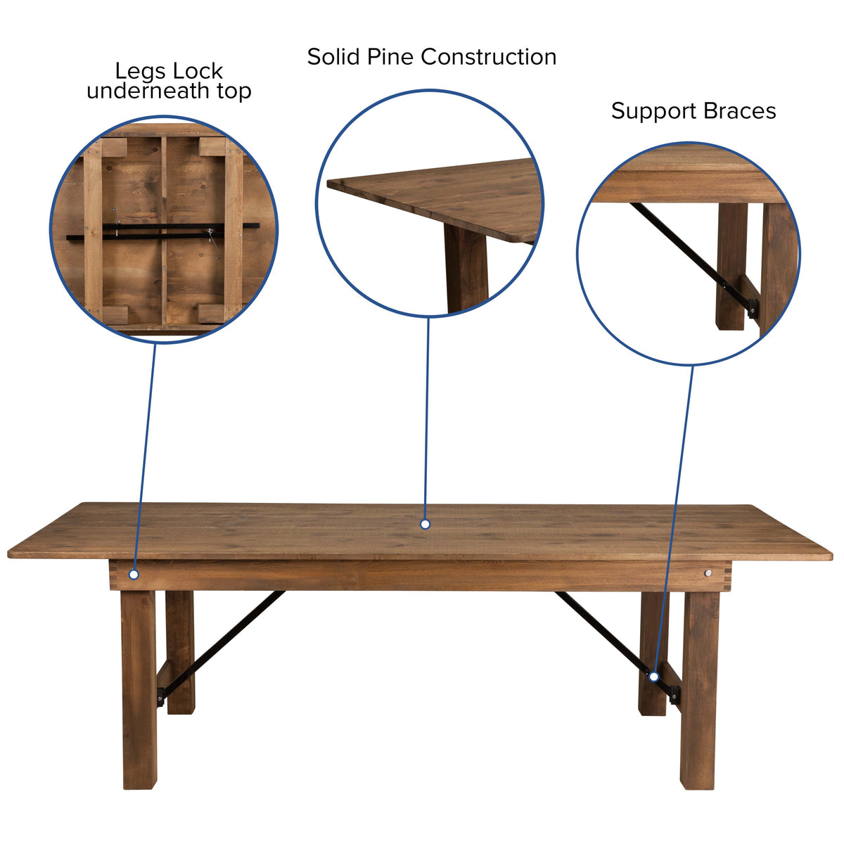 Flash Furniture XA-FARM-12-GG 8' x 40" Rustic Folding Farm Table Set with 8 Cross Back Chairs and Cushions - View 3