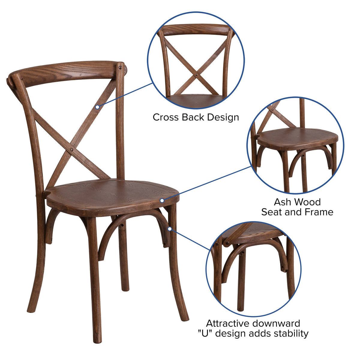 Flash Furniture XA-FARM-13-GG 8' x 40" Rustic Folding Farm Table Set with 10 Cross Back Chairs and Cushions - View 4