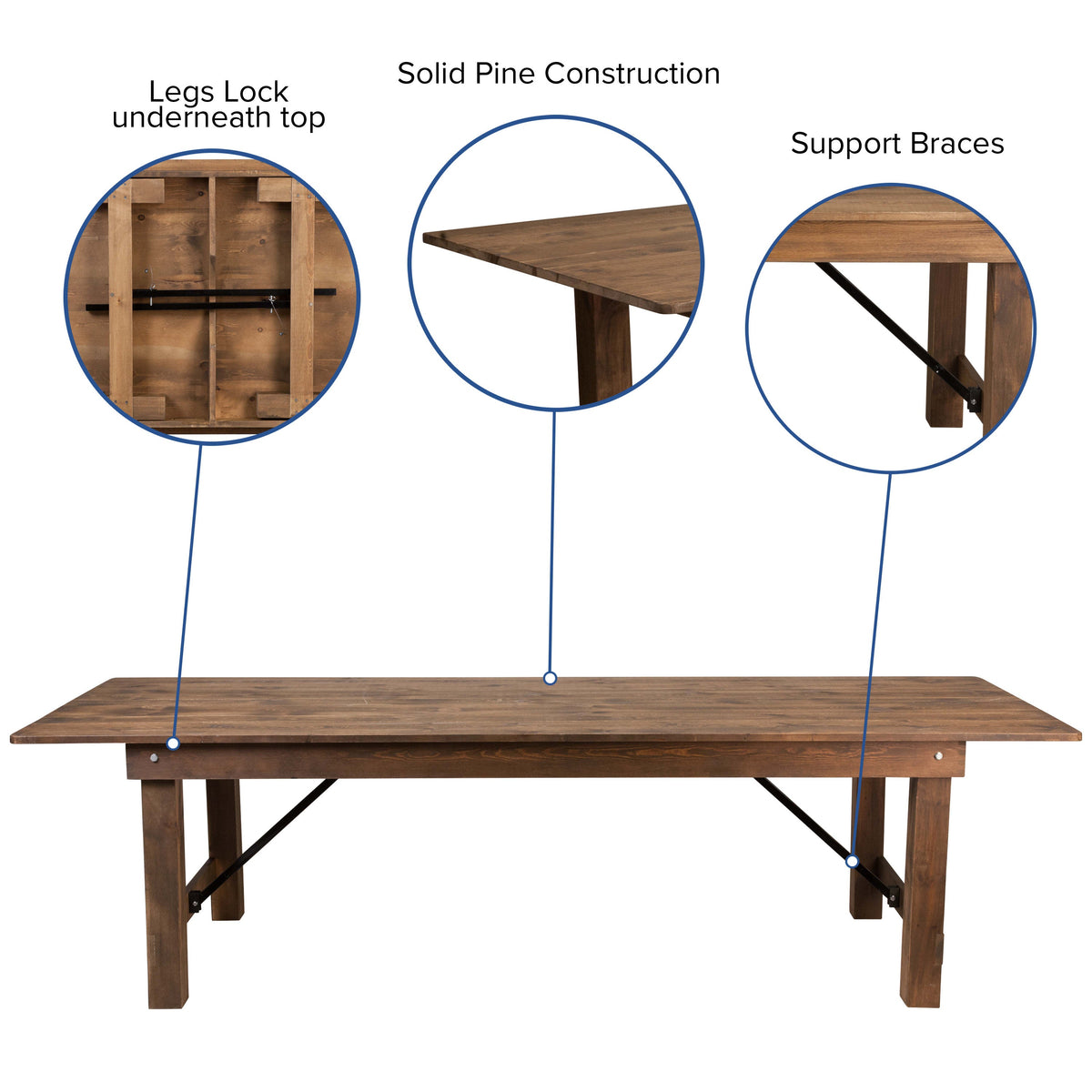 Flash Furniture XA-FARM-15-GG 9' x 40" Rustic Folding Farm Table Set with 10 Cross Back Chairs and Cushions - View 3