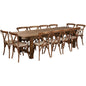 Flash Furniture XA-FARM-16-GG 9' x 40" Rustic Folding Farm Table Set with 12 Cross Back Chairs and Cushions - Main view