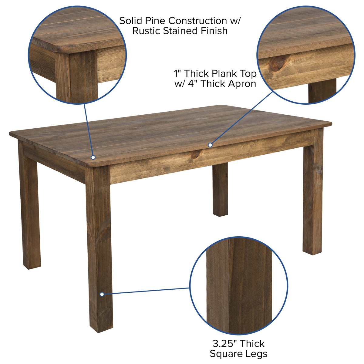Flash Furniture XA-FARM-19-GG 60" x 38" Antique Rustic Farm Table Set with 6 Cross Back Chairs and Cushions - View 3