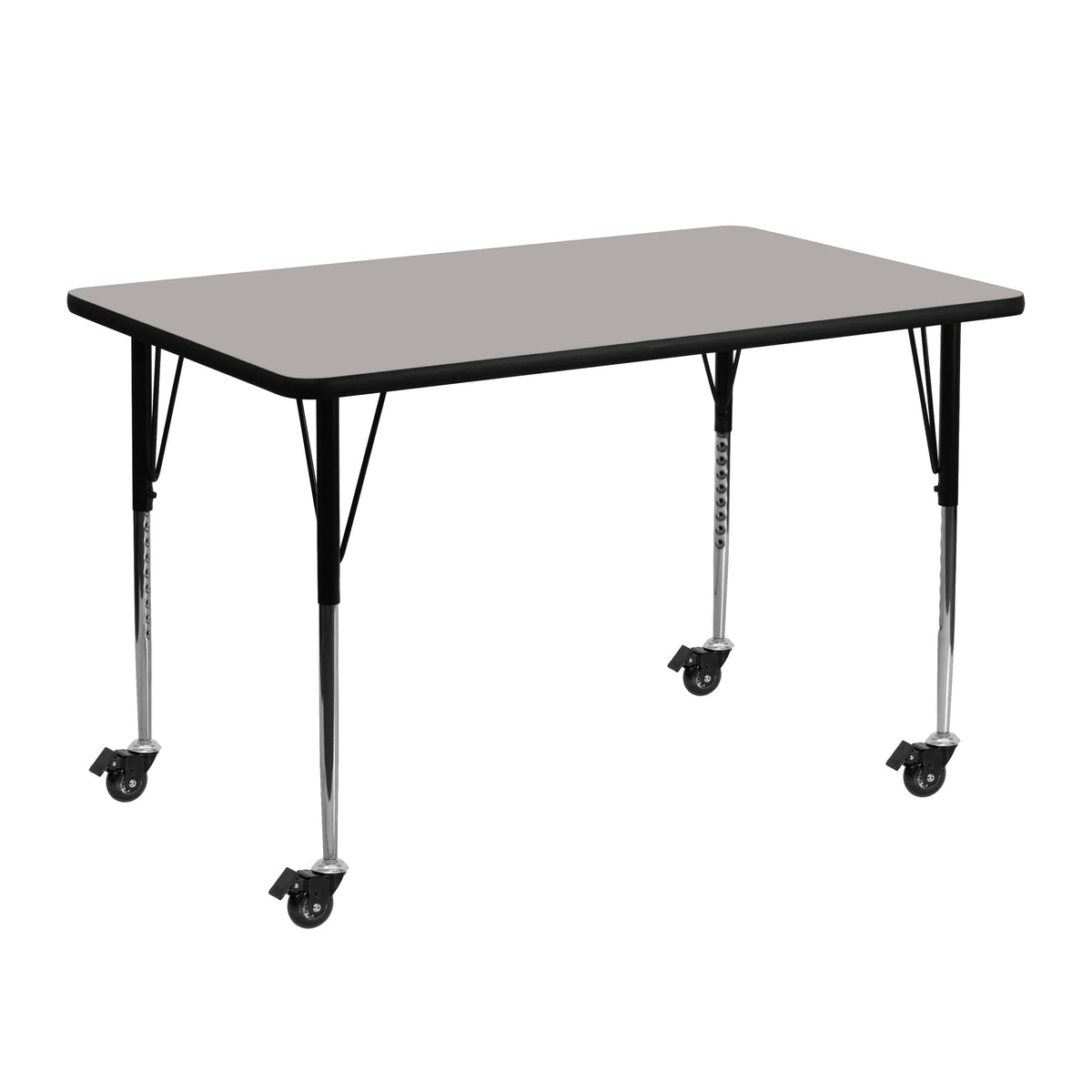 Flash Furniture XU-A2448-REC-GY-H-A-CAS-GG Mobile 24"W x 48"L Grey HP Laminate Activity Table with Height Adjustable Legs (Gray Top/Black Frame) - Main view