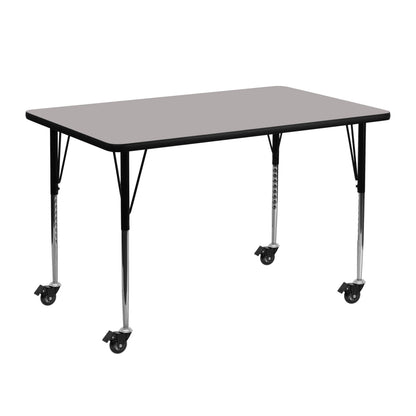 Flash Furniture XU-A2448-REC-GY-H-A-CAS-GG Mobile 24"W x 48"L Grey HP Laminate Activity Table with Height Adjustable Legs (Gray Top/Black Frame) - Main view