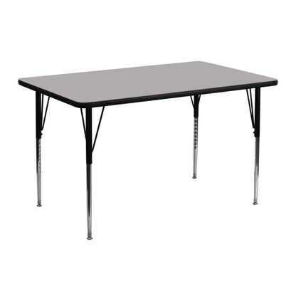 Flash Furniture XU-A2448-REC-GY-H-A-GG 24"W x 48"L Grey HP Laminate Activity Table with Height Adjustable Legs (Gray Top/Black Frame) - Main view