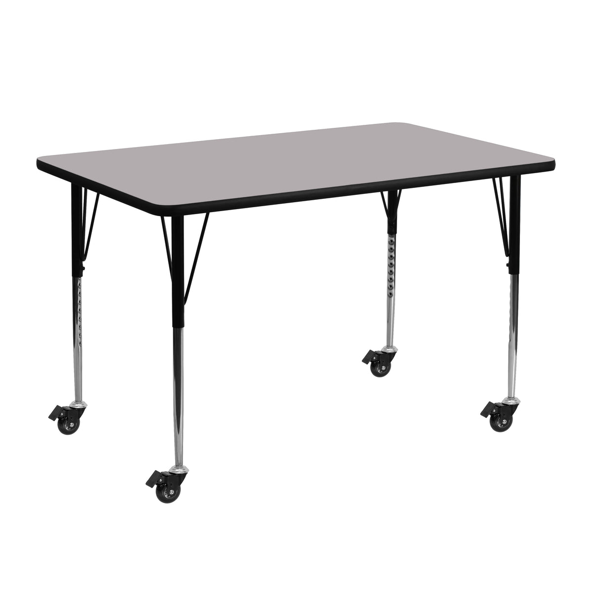Flash Furniture XU-A2448-REC-GY-T-A-CAS-GG Mobile 24"W x 48"L Rectangular Grey Thermal Laminate Activity Table (Gray Top/Black Frame) - Main view