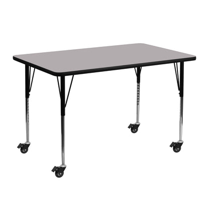 Flash Furniture XU-A2448-REC-GY-T-A-CAS-GG Mobile 24"W x 48"L Rectangular Grey Thermal Laminate Activity Table (Gray Top/Black Frame) - Main view