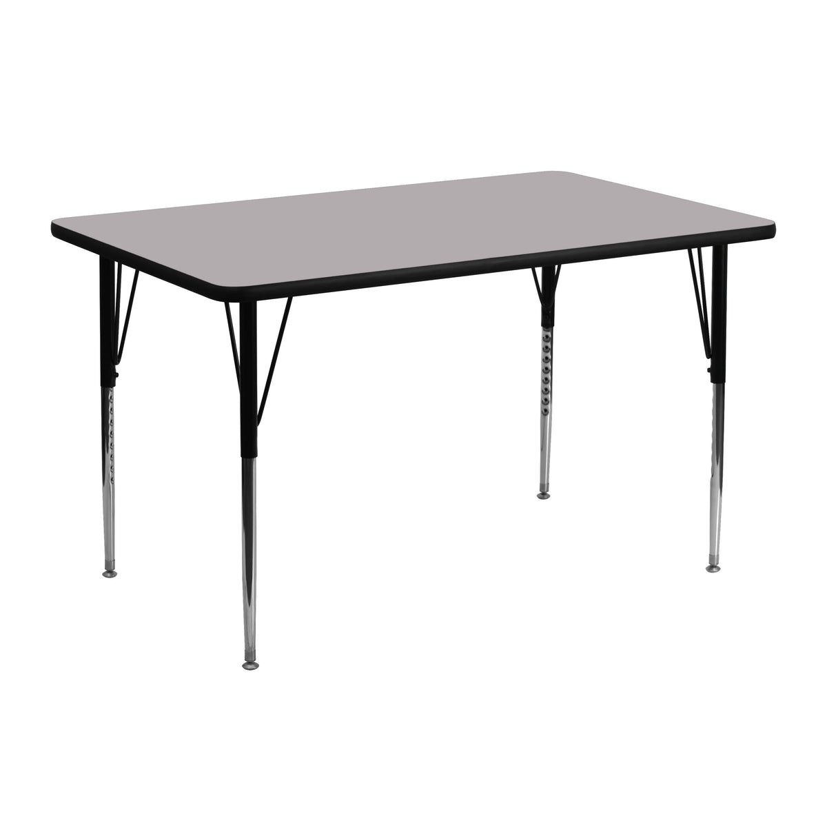 Flash Furniture XU-A2448-REC-GY-T-A-GG 24"W x 48"L Rectangular Grey Thermal Laminate Activity Table w/ Adjustable Legs (Gray Top/Black Frame) - Main view
