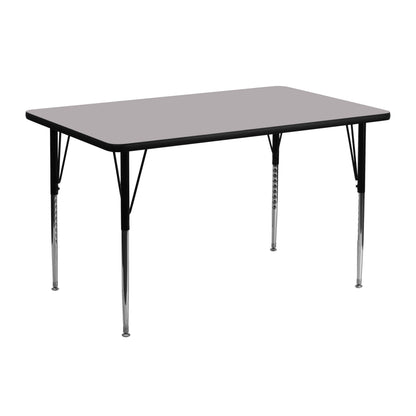 Flash Furniture XU-A2448-REC-GY-T-A-GG 24"W x 48"L Rectangular Grey Thermal Laminate Activity Table w/ Adjustable Legs (Gray Top/Black Frame) - Main view