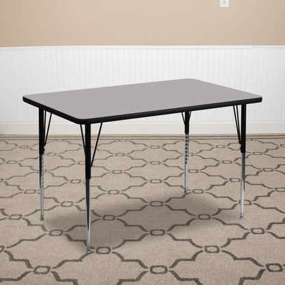 Flash Furniture XU-A2448-REC-GY-T-A-GG 24"W x 48"L Rectangular Grey Thermal Laminate Activity Table w/ Adjustable Legs (Gray Top/Black Frame) - View 2