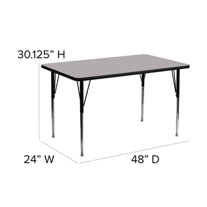 Flash Furniture XU-A2448-REC-GY-T-A-GG 24"W x 48"L Rectangular Grey Thermal Laminate Activity Table w/ Adjustable Legs (Gray Top/Black Frame) - View 4