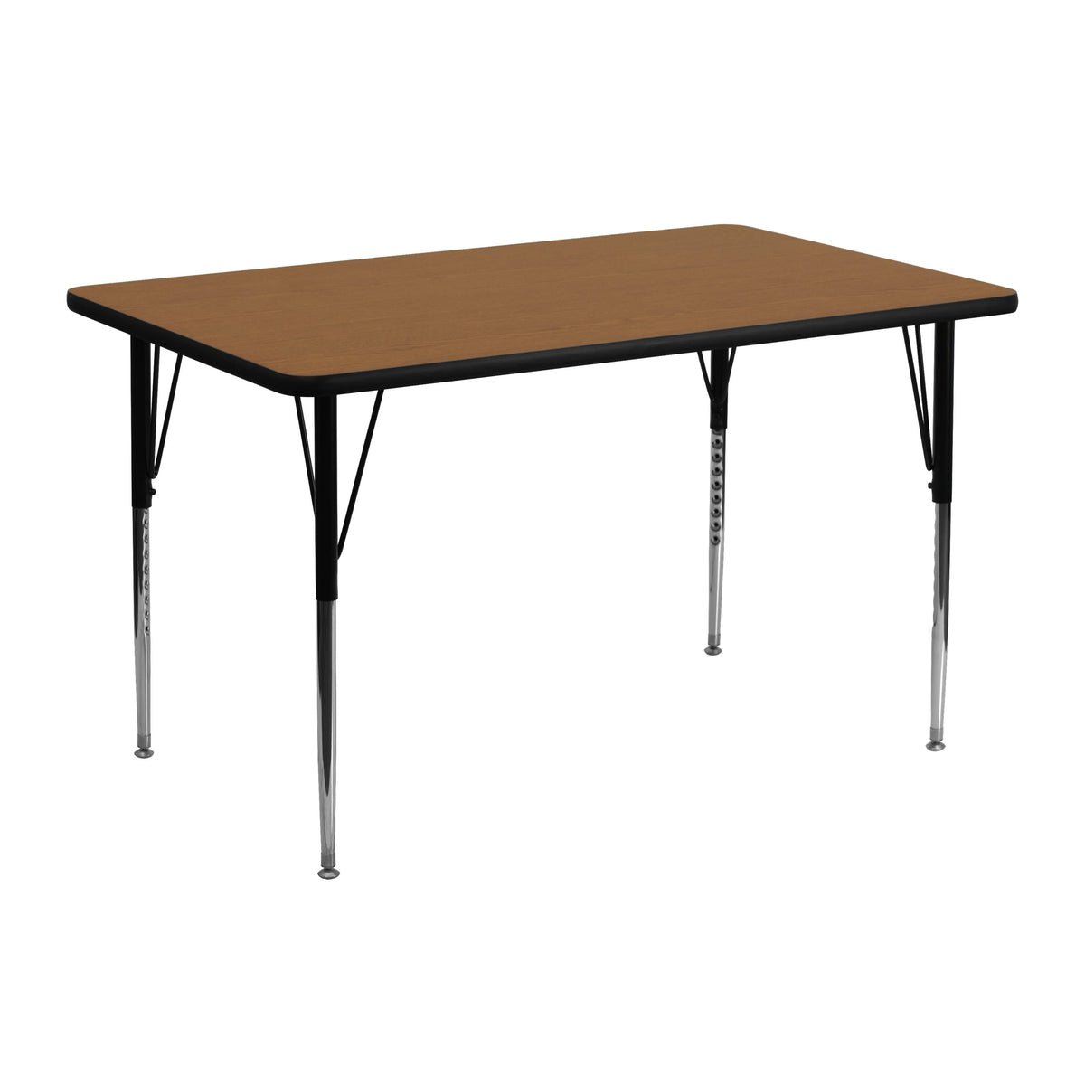 Flash Furniture XU-A2448-REC-OAK-T-A-GG 24"W x 48"L Oak Thermal Laminate Activity Table-Standard Height Adjustable Legs (Oak Top/Black Frame) - Main view